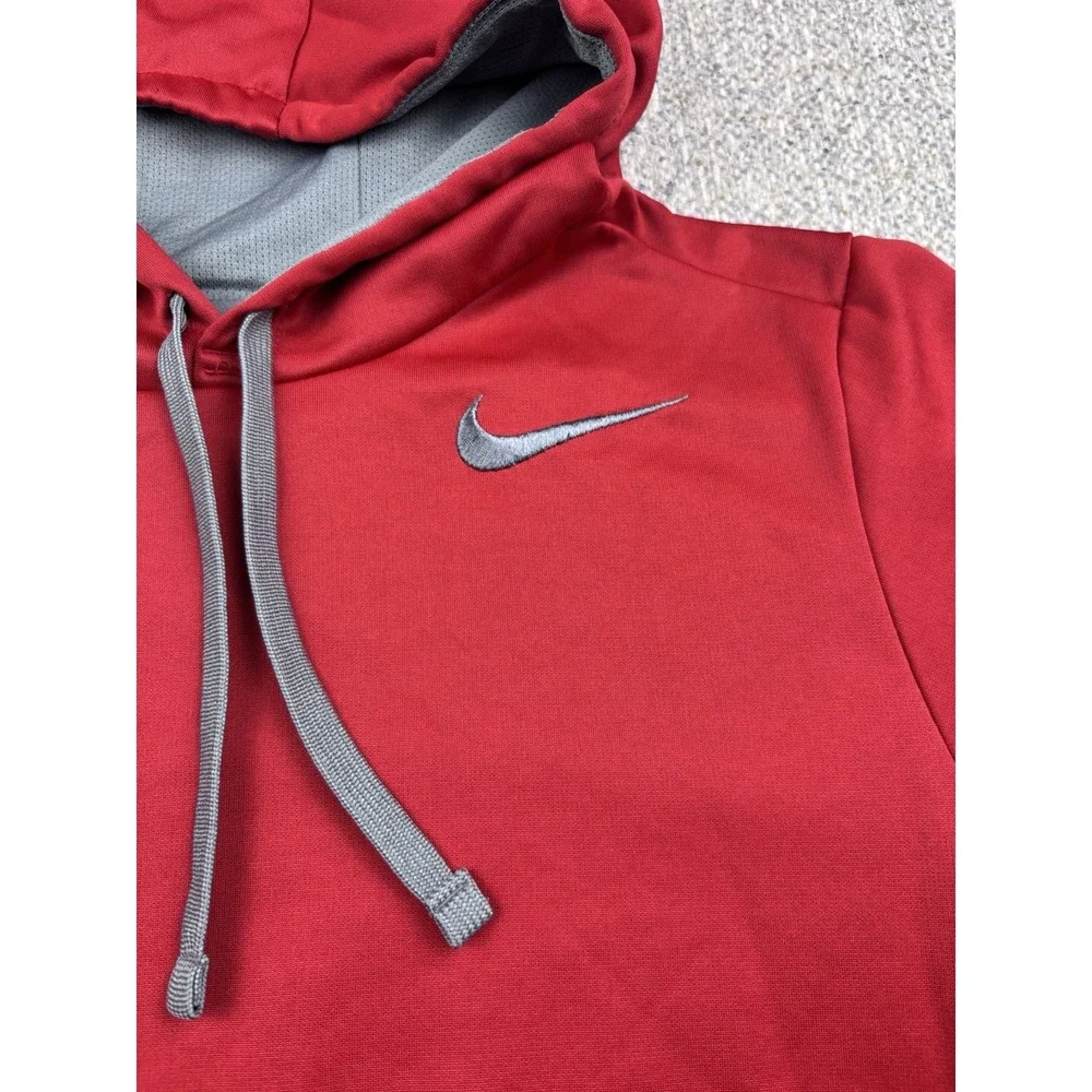 Nike Red Gray Therma‎ Fit Pullover Hoodie Sweatshirt Men Small